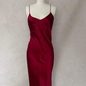 Nili Lotan Red Silk Slip Dress Bias Cut Maxi Spaghetti Strap Size M